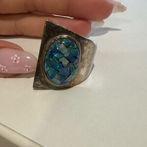 ✨VINTAGE✨Sterling Silver & Mosaic Opal Ring